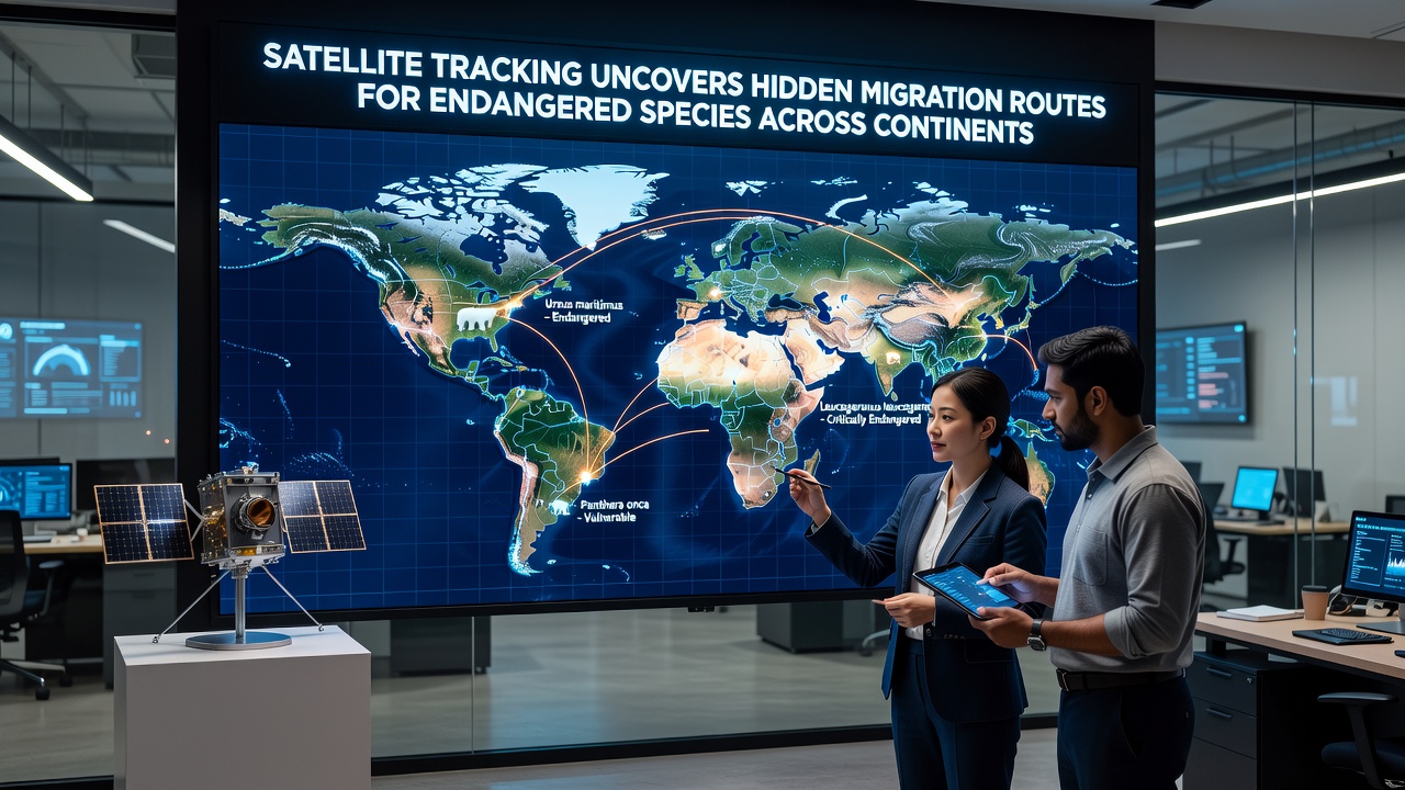 Detailed satellite map highlighting cross-continental routes used by tracked wildlife
